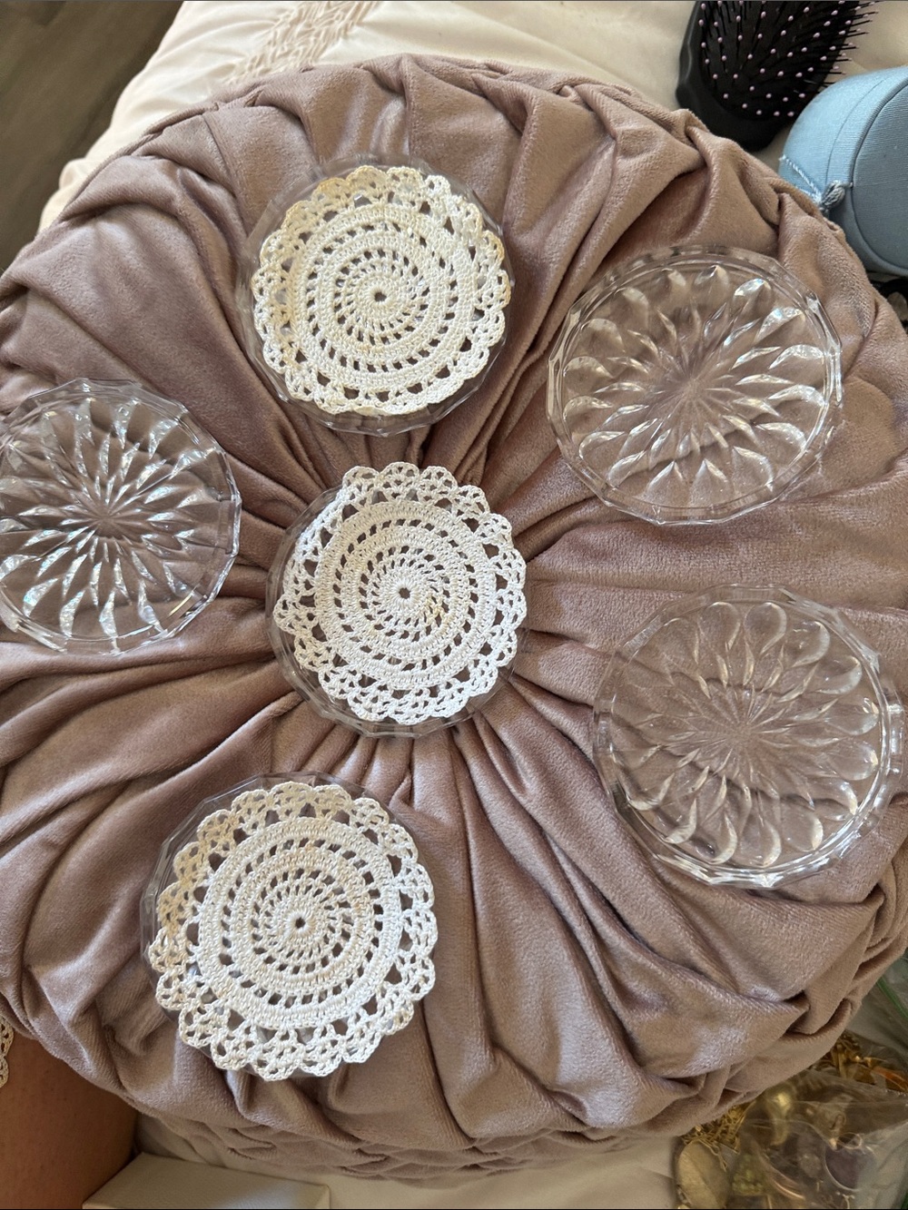 Handmade White Crochet Coasters - Set of 6